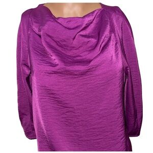 W WORTHINGTON BLOUSE DRAPED COLLAR  WOMEN PURPLE COLOR SHORT SLEEVES SIZE XS